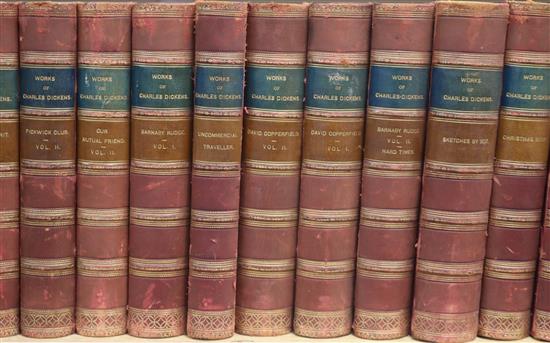 Dickens, Charles - The Works (Library edition), 30 vols, half morocco, 8vo, binding scuffed, Chapman and Hall,